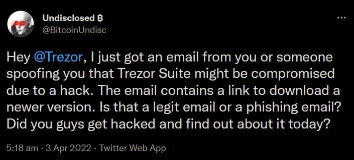 هشدار کیف‌پول سخت‌افزاری Trezor درخصوص حمله‌ی فیشینگ به‌وسیله‌ی خبرنامه